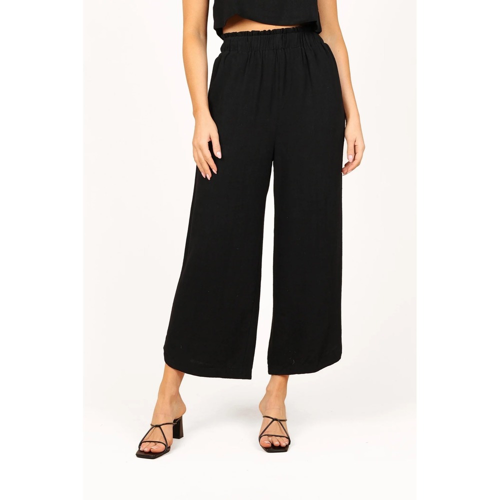 Petal &‎ Pup Eleanor High Waisted Pants Women S Black 100% Linen Wide Leg Pocket